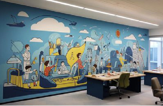 洪湖办公室墙绘的特点。